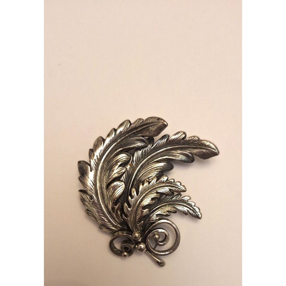 Vintage BOTTICELLI Layered Leaf Brooch Silver Tone Brushed Signed Designer Rare